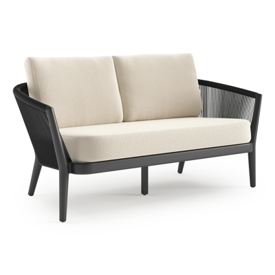 Orso loungebank in zwart aluminium en zwart verticaal geweven ronde rope met Althea Off White all weather cosytica kussen