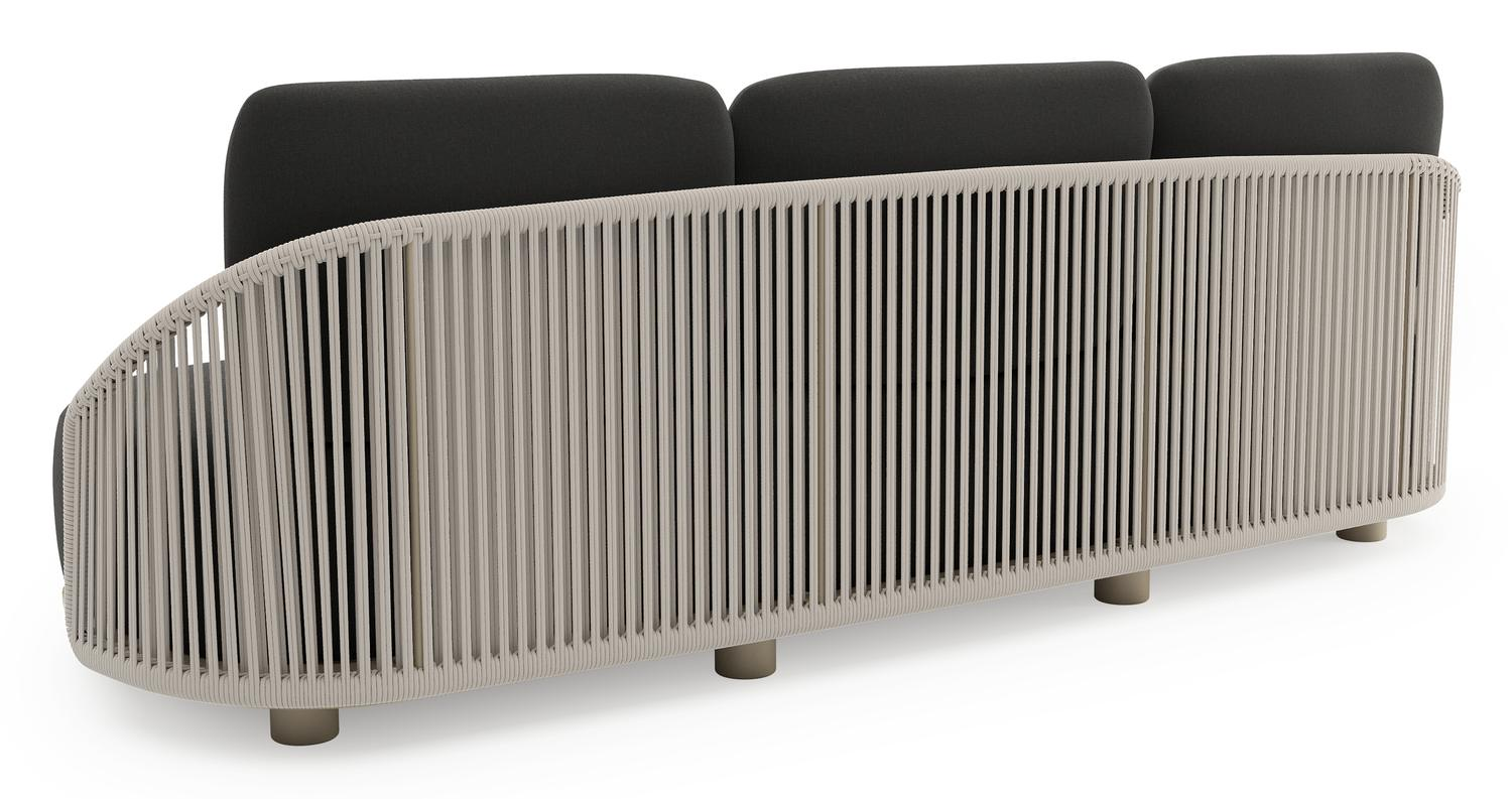 Vadelo loungebank in beige aluminium en beige verticaal geweven ronde rope met natte sooty all weather sunbrella® luxe kussen