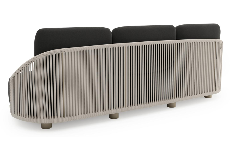 Vadelo loungebank in beige aluminium en beige verticaal geweven ronde rope met natte sooty all weather sunbrella® luxe kussen