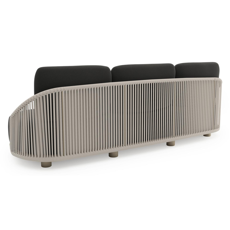 Vadelo loungebank in beige aluminium en beige verticaal geweven ronde rope met natte sooty all weather sunbrella® luxe kussen