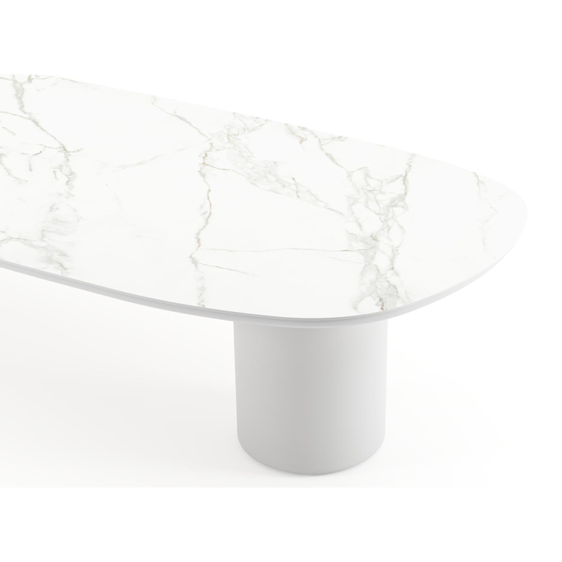 Amico low dining tuintafel bombo in wit aluminium en volkeramiek Calacatta - L 320 x B 130 x H 61 cm