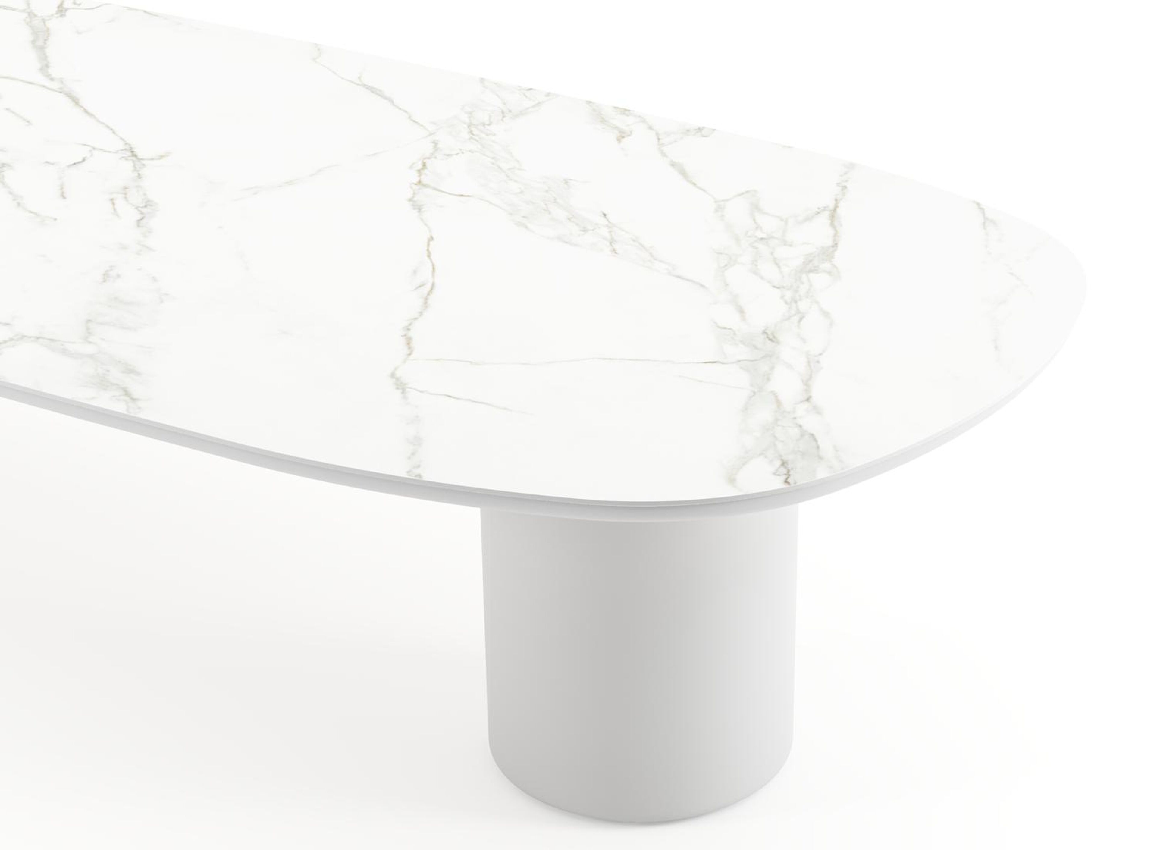 Table de jardin low dining Amico bombo en aluminium blanc et céramique pleine Calacatta - Lg. 320 x Lrg. 130 x Haut. 61 cm