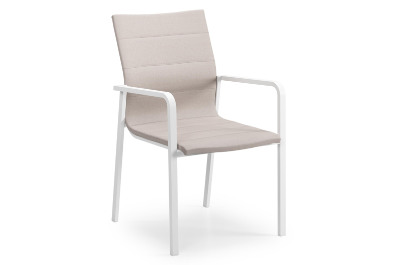 Como stapelbare tuinstoel in wit aluminium en beige luxe textilene