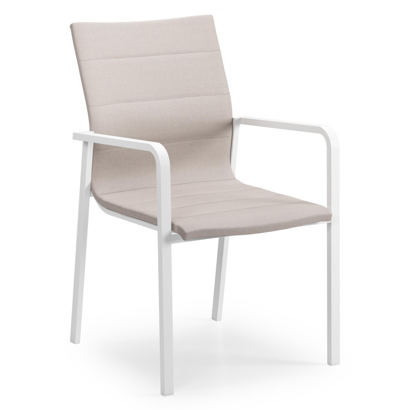 Como stapelbare tuinstoel in wit aluminium en beige luxe textilene