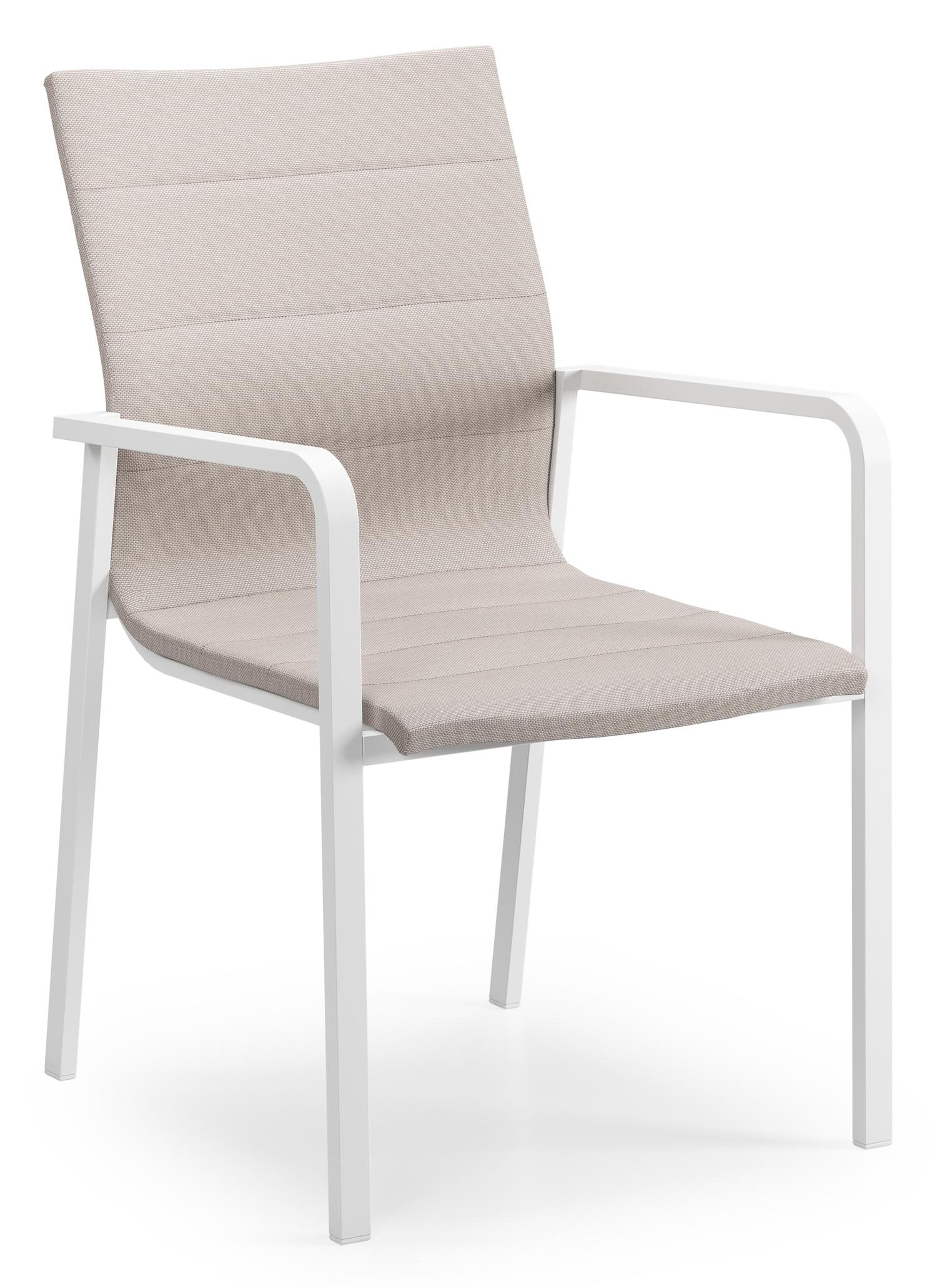 Como stapelbare tuinstoel in wit aluminium en beige luxe textilene