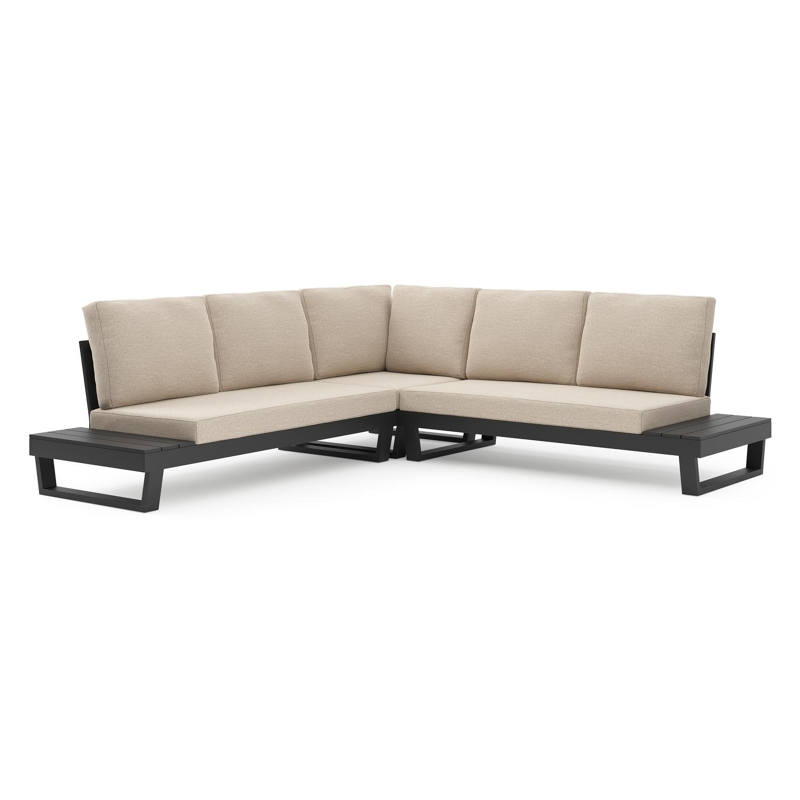 Modica loungehoek in zwart aluminium met rustic weather+ softtouch kussen