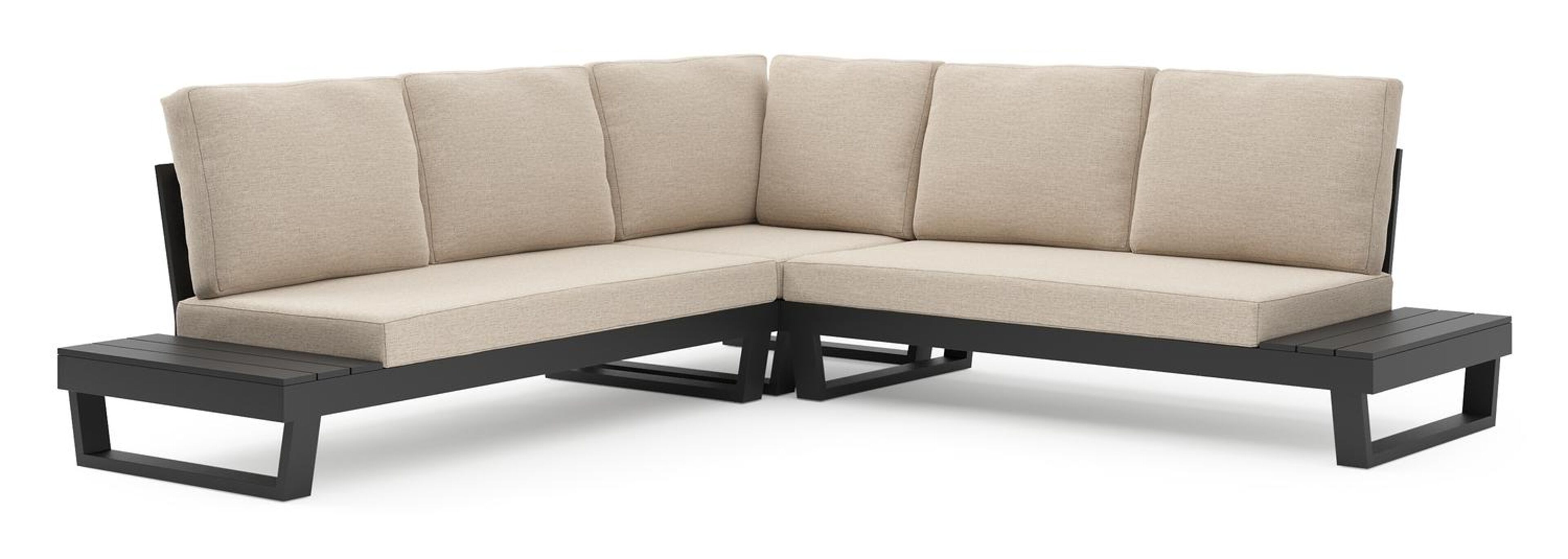 Salon de jardin d'angle Modica en aluminium noir et coussins en weather+ softtouch rustic