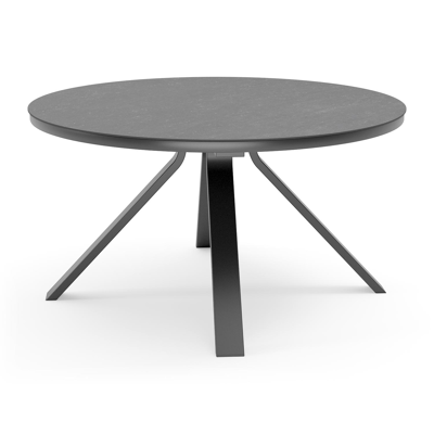 Table de jardin Cesano en aluminium noir et céramique pleine pierre bleue - Dia. 148 x H 74,5 cm