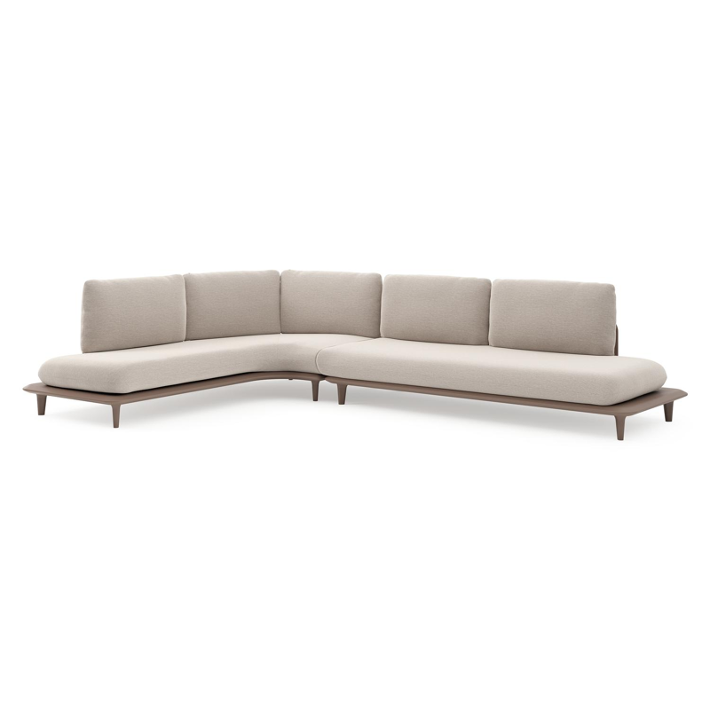 Salon de jardin d'angle Bomero en aluminium taupe et coussins en all weather sunbrella® luxe slow farafra