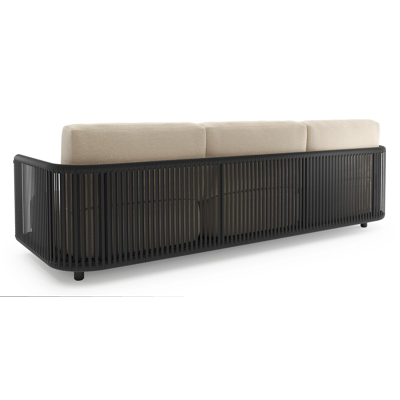 Organo loungebank in zwart aluminium en zwart verticaal geweven luxe vlakke rope met althea chalk all weather Cosytica kussen