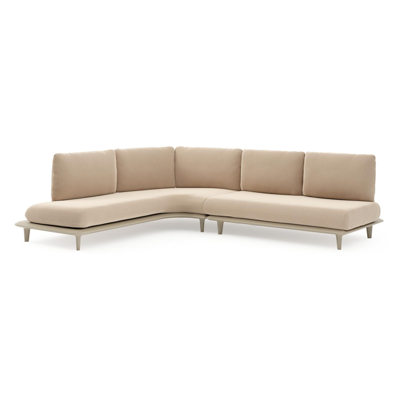 Salon de jardin d'angle Bomero en aluminium beige et coussins en all weather sunbrella® luxe natte heather beige