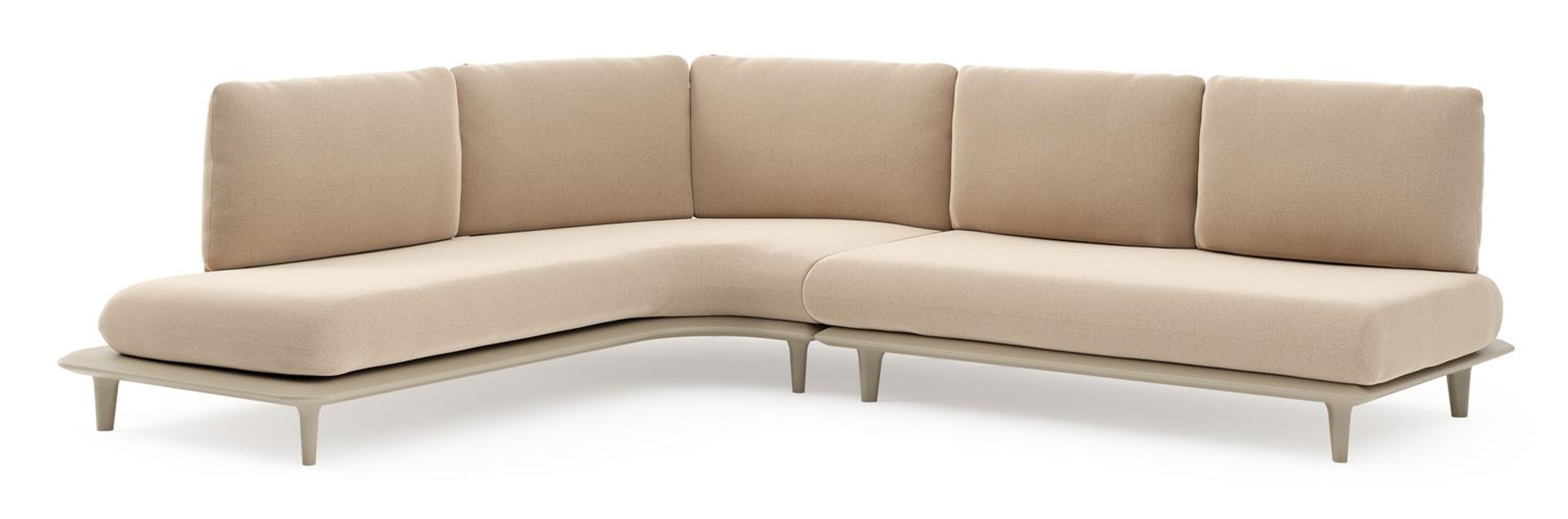 Salon de jardin d'angle Bomero en aluminium beige et coussins en all weather sunbrella® luxe natte heather beige