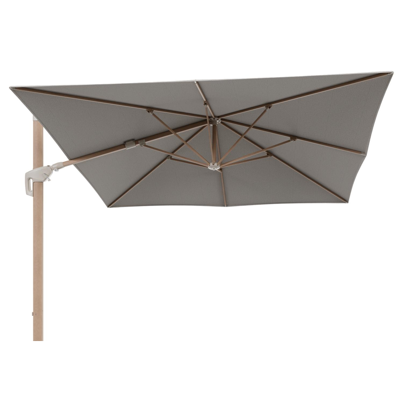 Parasol pendant Minore avec fonction tilt en aluminium aspect de bois et toile de parasol All Weather Solica Firenze Sand - Lg.1 350 x Lg.2 350 cm (sans pied de parasol