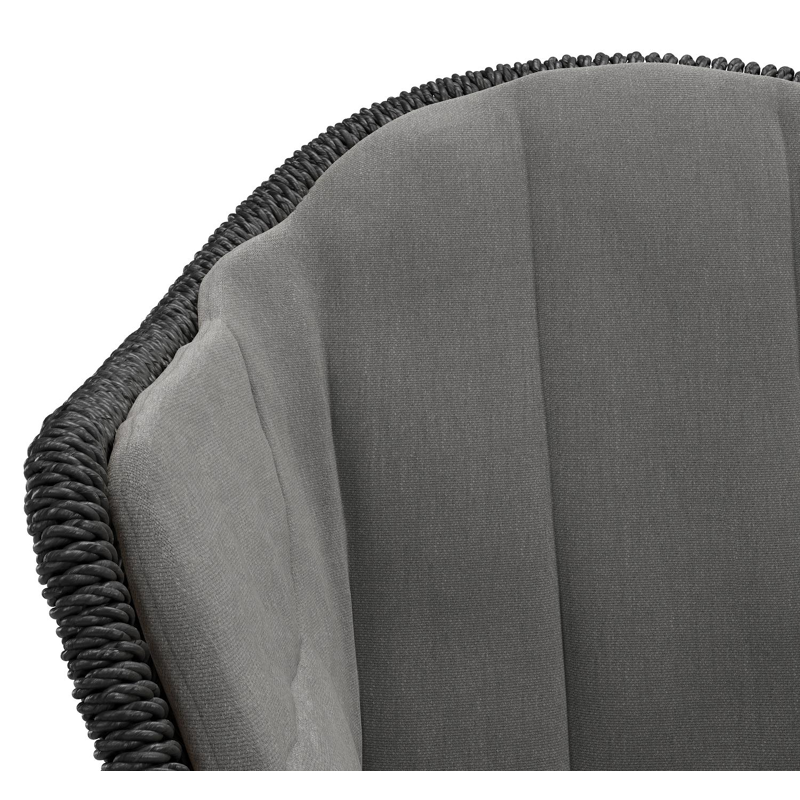 Pagino tuinstoel in zwart aluminium en zwart ronde wicker met kussen in natte charcoal chine all weather sunbrella® luxe