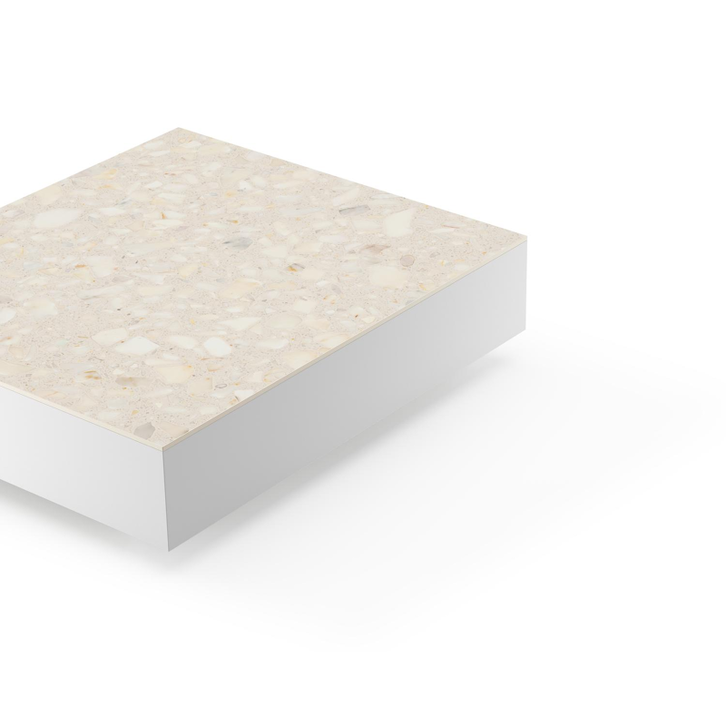 Como loungetafel in wit aluminium en retrostone volkeramiek - L 70 x B 80 x H 20 cm