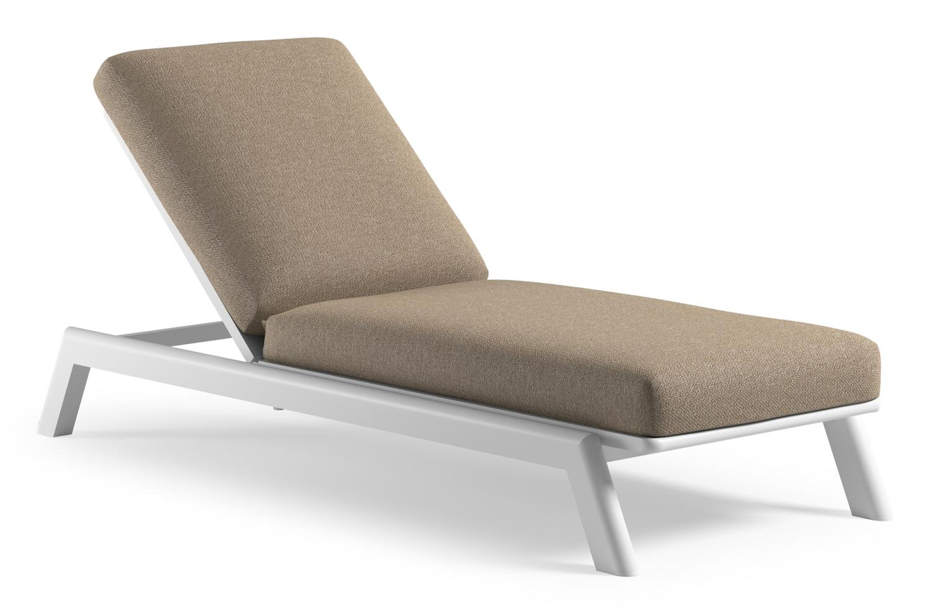 Chaise longue réglable Cirello avec système de pompe en aluminium blanc et coussin en all weather Cosytica madagascar oak