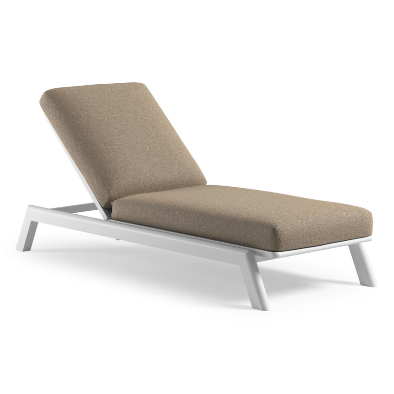 Chaise longue réglable Cirello avec système de pompe en aluminium blanc et coussin en all weather Cosytica madagascar oak