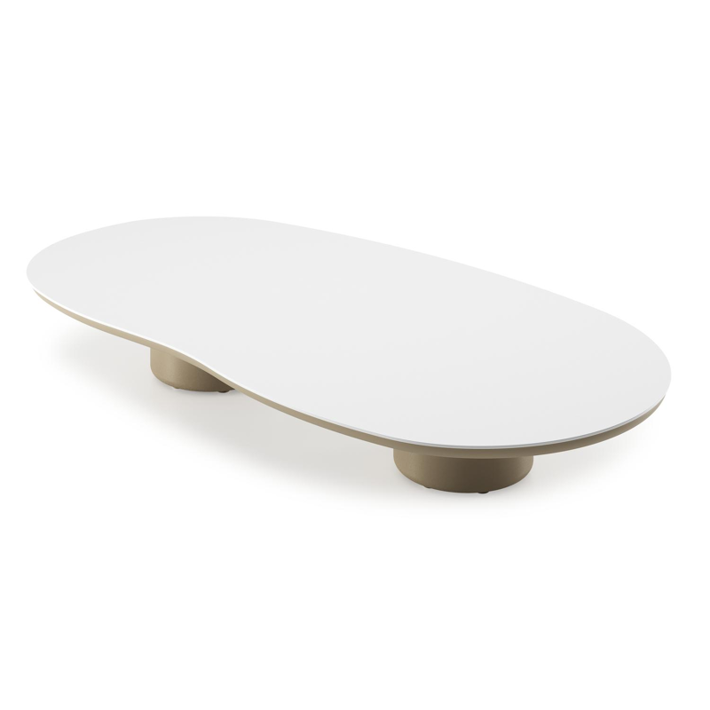 Amico loungetafel organisch in beige aluminium en volkeramiek Arctic White - L 170 x B 91 x H 25 cm
