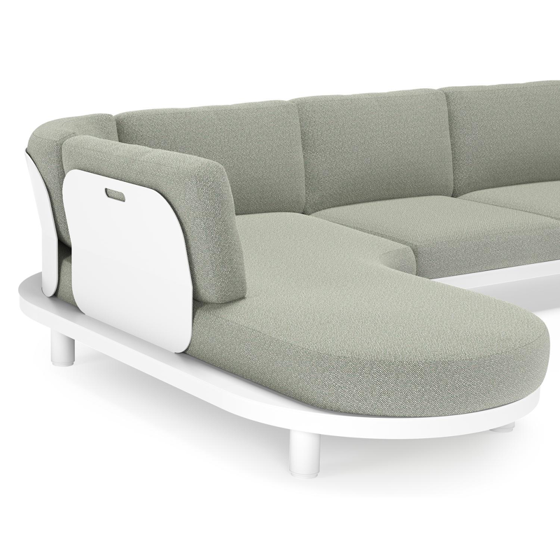 Donato loungehoek in wit aluminium met all weather sunbrella® luxe Savane Leaf kussen