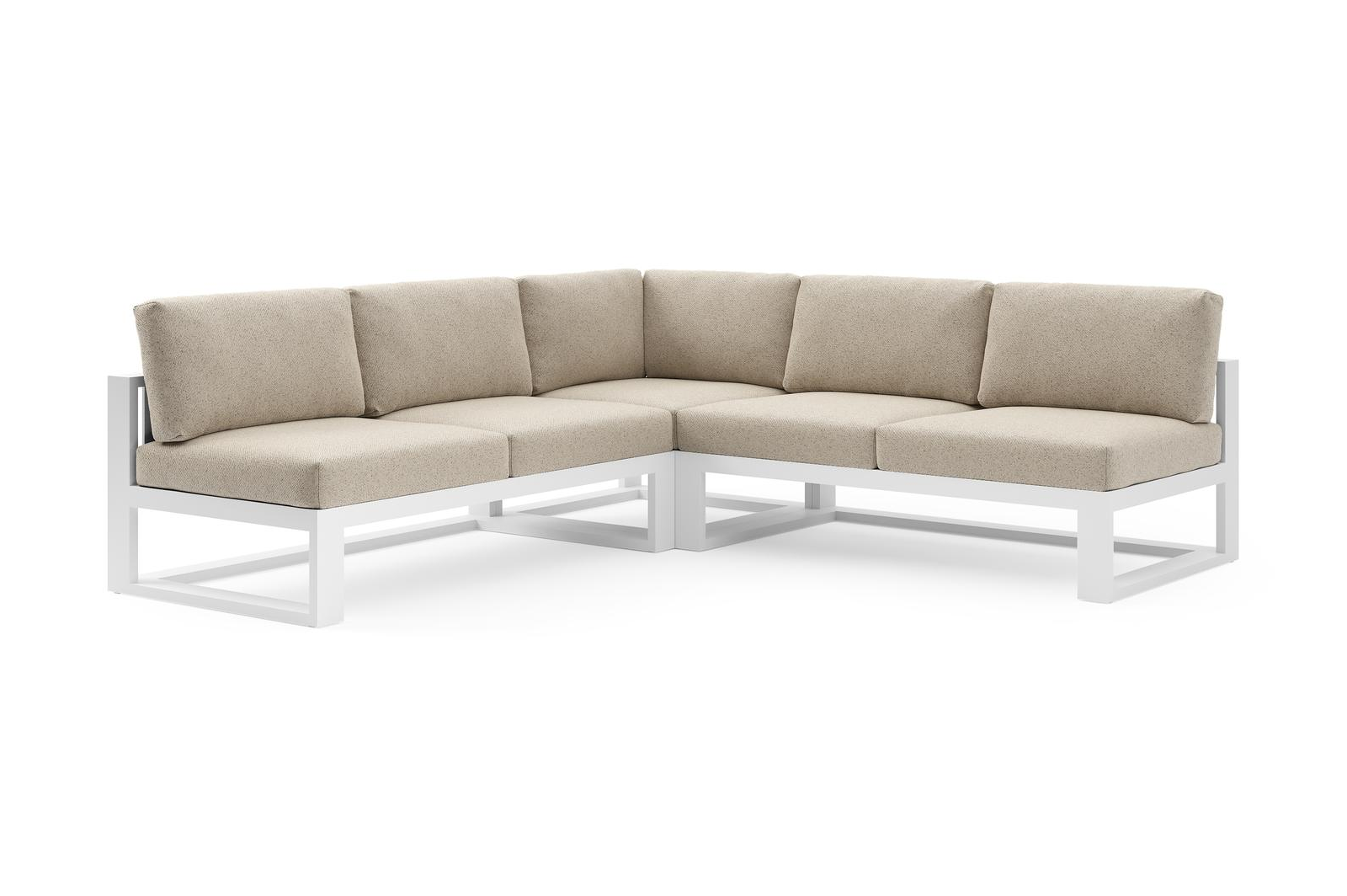 Verato loungehoek in wit aluminium met bora desert all weather cosytica kussen