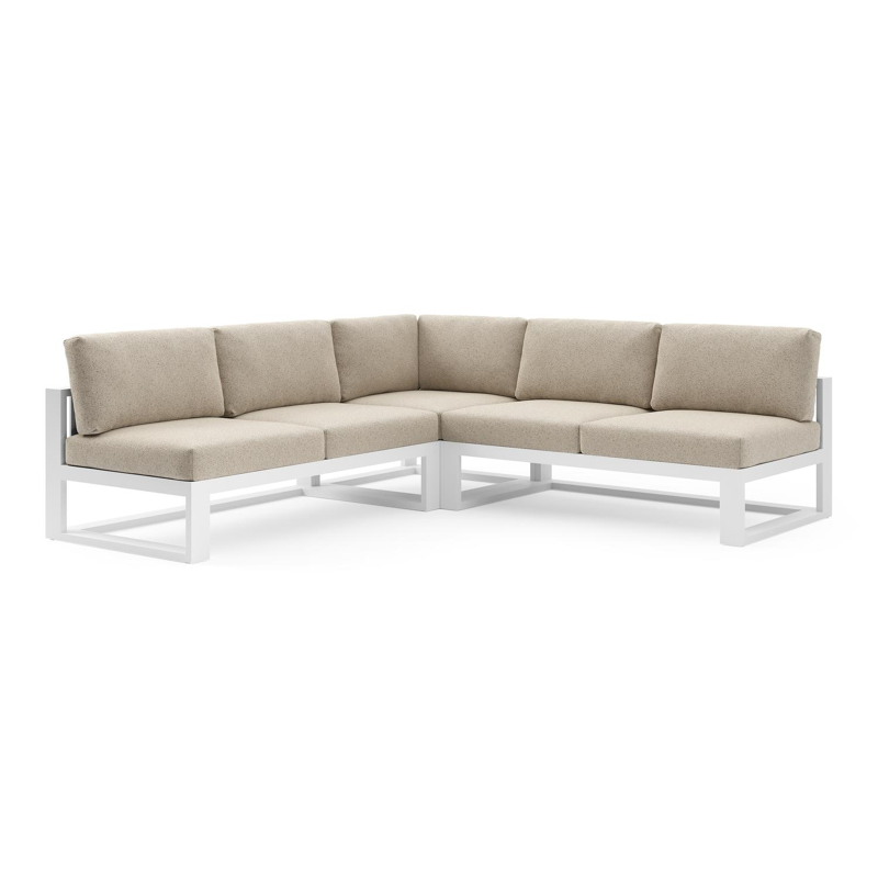 Verato loungehoek in wit aluminium met bora desert all weather cosytica kussen