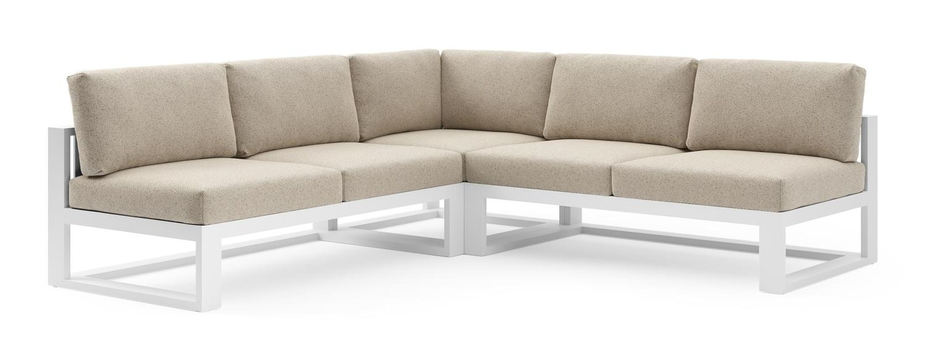 Salon de jardin d'angle Verato en aluminium blanc et coussins en all weather cosytica bora desert