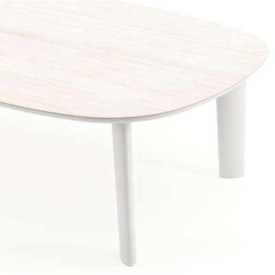 Table de jardin Amico bombo xl en aluminium blanc et céramique pleine Travertino Bianco - Lg. 270 x Lrg. 148 x Haut. 73.5 cm