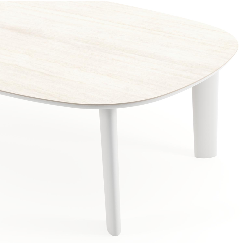 Table de jardin Amico bombo xl en aluminium blanc et céramique pleine Travertino Bianco - Lg. 270 x Lrg. 148 x Haut. 73.5 cm