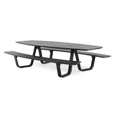 Forno picknicktafel bootvorm in zwart aluminium en volkeramiek aspen grey tafelblad - L 280 x B 192 x 72 cm