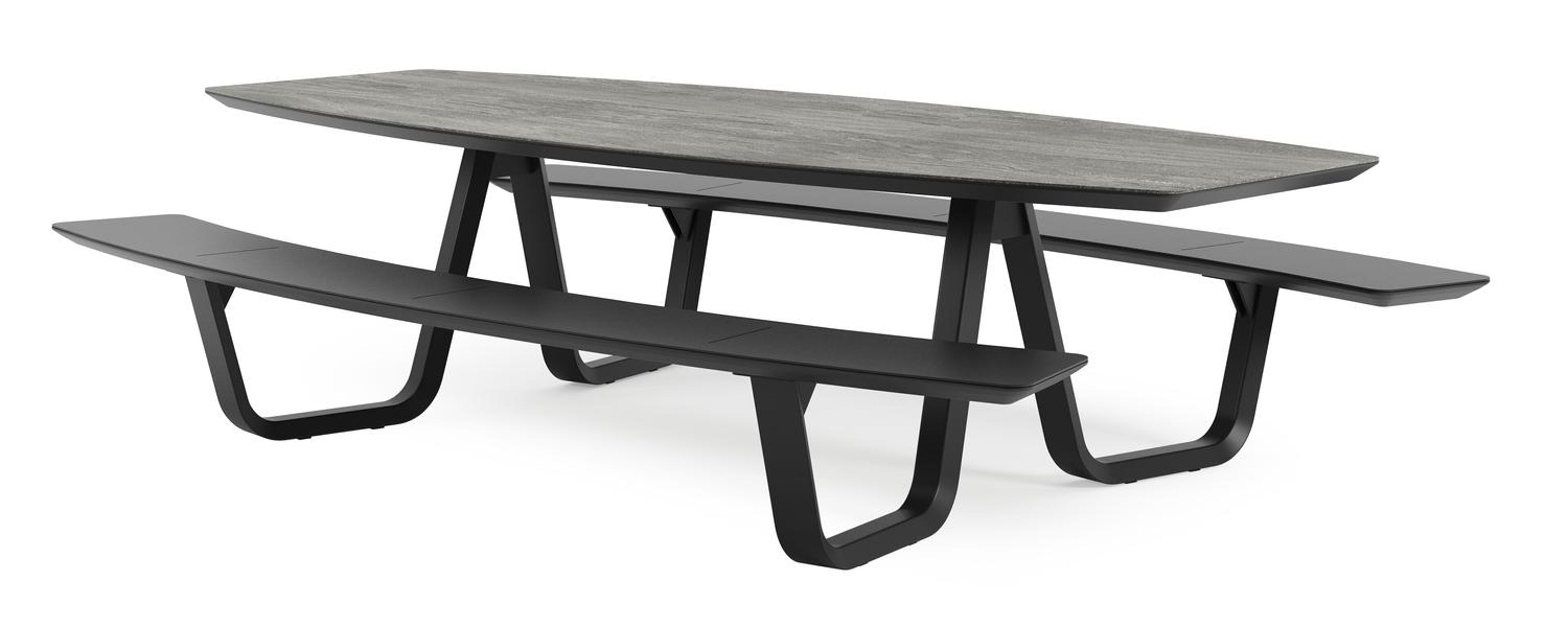 Table de pique-nique Forno forme de bateau en aluminium noir et céramique pleine - Lg.ong. 280 x - Lg. 280 x Lrg. 192 x Haut. 72 cm