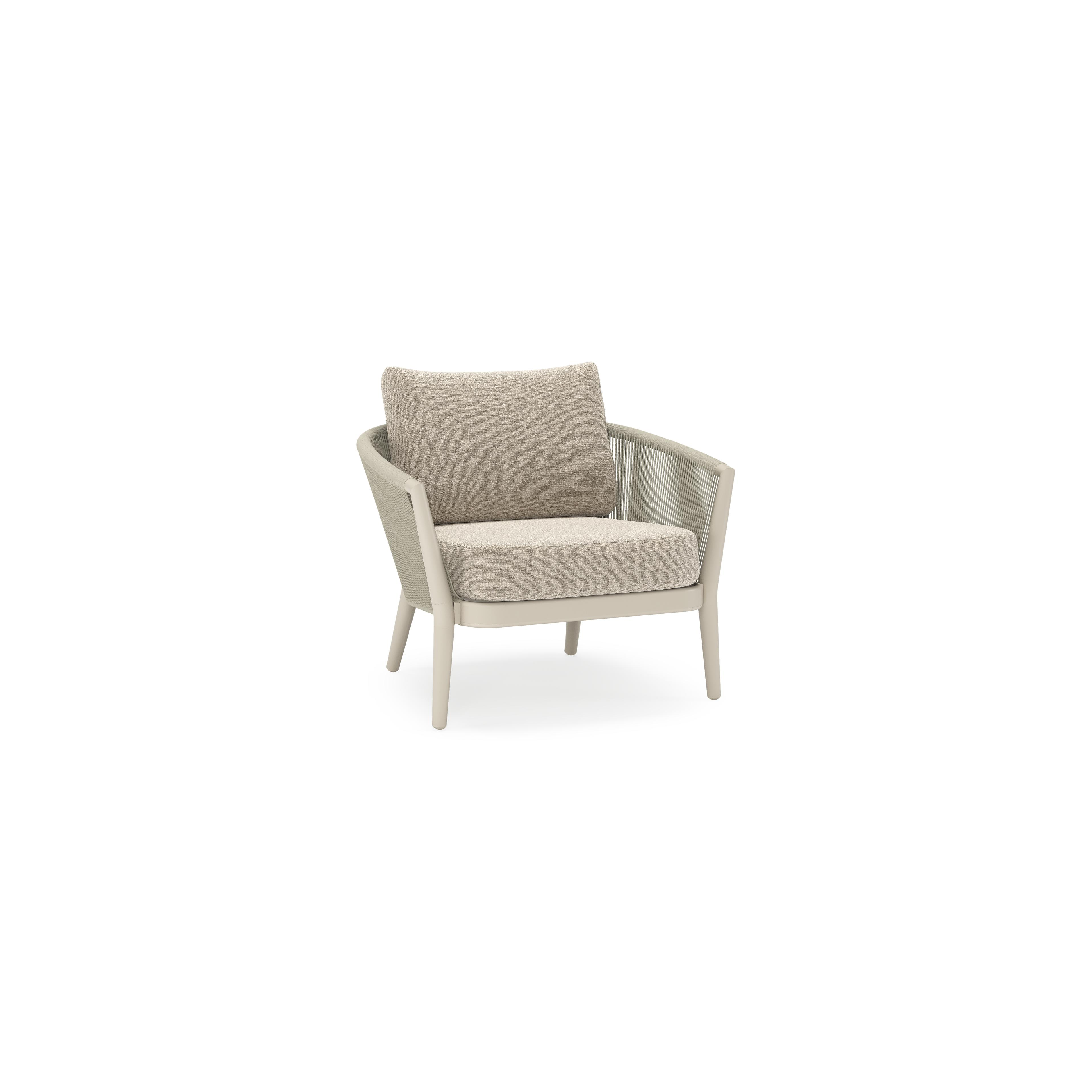 Orso loungestoel in beige aluminium en beige verticaal geweven ronde rope met Catania Sand All Weather Cosytica kussen