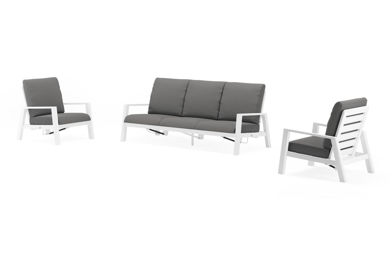 Cirello loungeset in wit aluminium met natte charcoal chine all weather sunbrella® luxe kussens