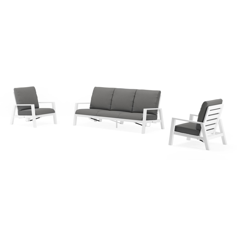 Cirello loungeset in wit aluminium met natte charcoal chine all weather sunbrella® luxe kussens