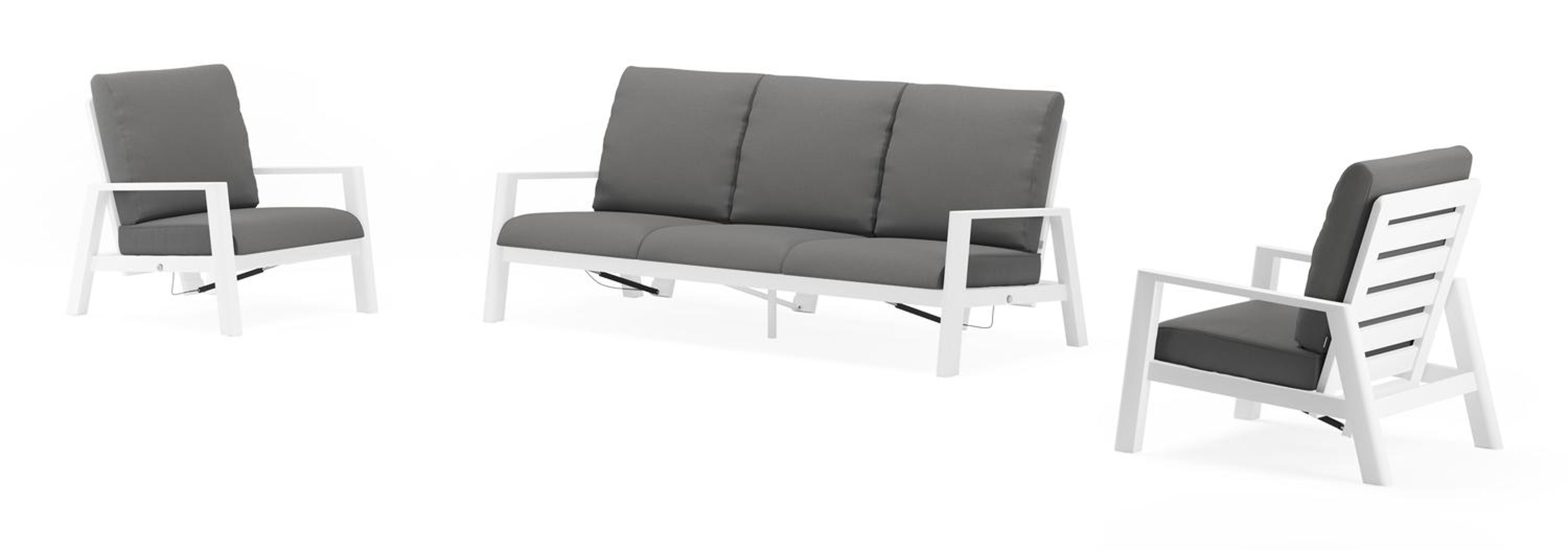 Cirello loungeset in wit aluminium met natte charcoal chine all weather sunbrella® luxe kussens