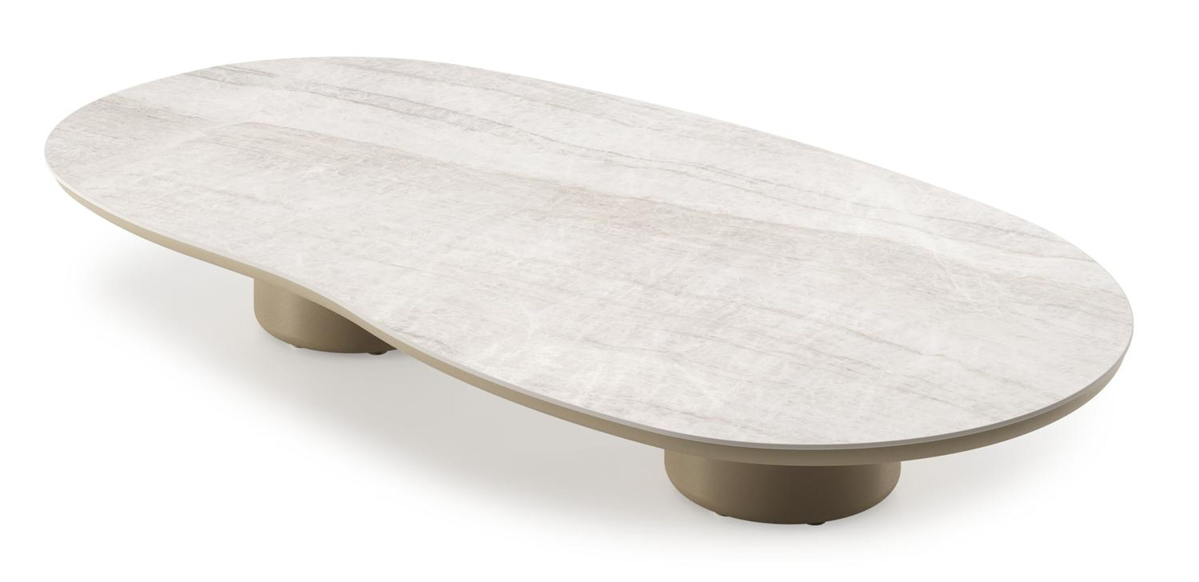Table de basse Amico organique en aluminium beige et céramique pleine Taj Mahal - Lg. 170 x Lrg. 91 x Haut. 25 cm