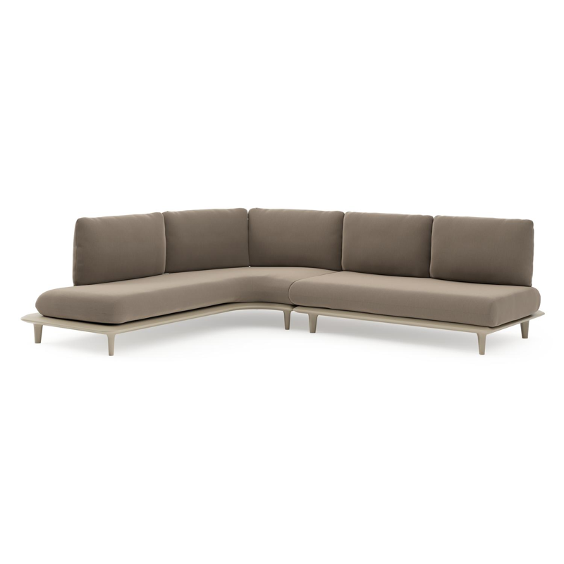 Salon de jardin d'angle Bomero en aluminium beige et coussins en all weather sunbrella® luxe natte heather grey