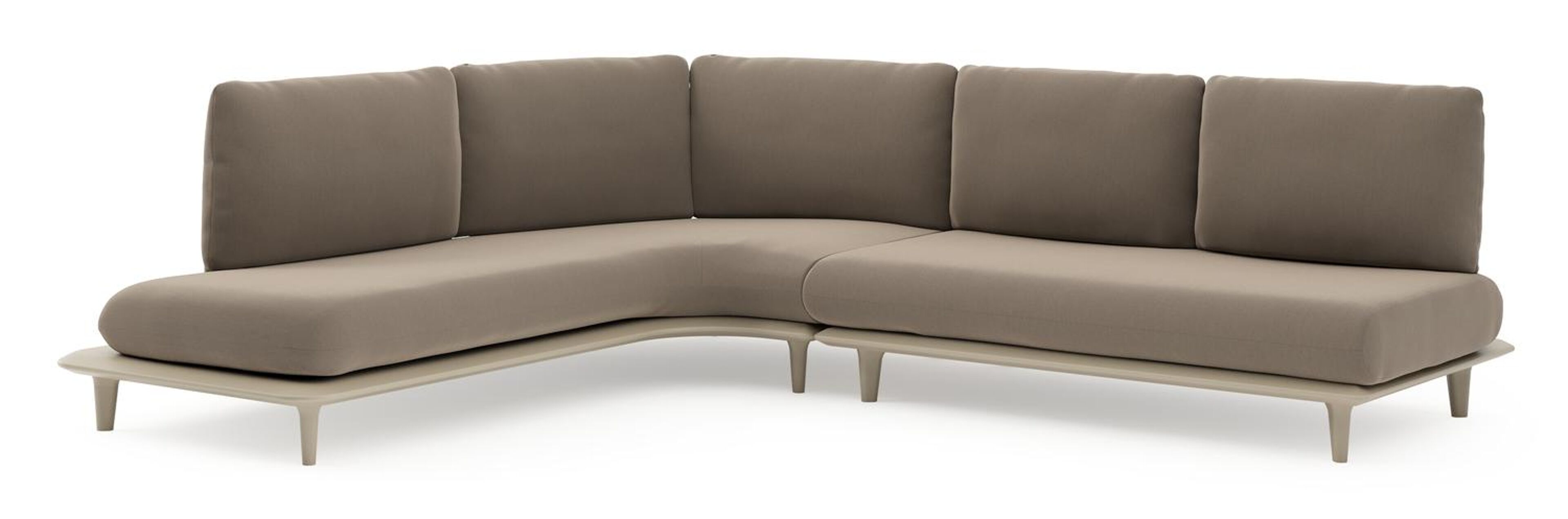 Salon de jardin d'angle Bomero en aluminium beige et coussins en all weather sunbrella® luxe natte heather grey