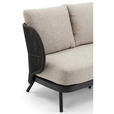 Lugano loungebank 3-zit in zwart aluminium en zwart gedraaide ronde wicker met catania beige All Weather Cosytica kussen