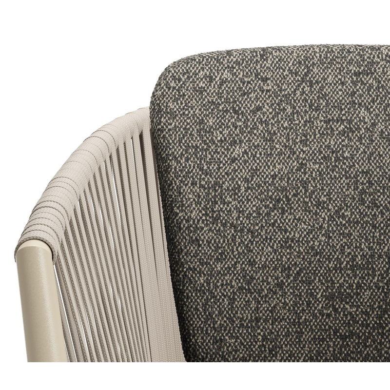 Chaise de jardin Orso en aluminium beige et corde plate tissée verticalement beige avec coussin en All Weather Cosytica Marbella Tunder