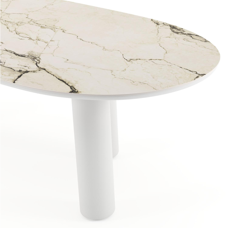 Table de jardin Amico organique en aluminium blanc et céramique pleine Colorado Dunes - Lg. 240 x Lrg. 110 x Haut. 73.5 cm