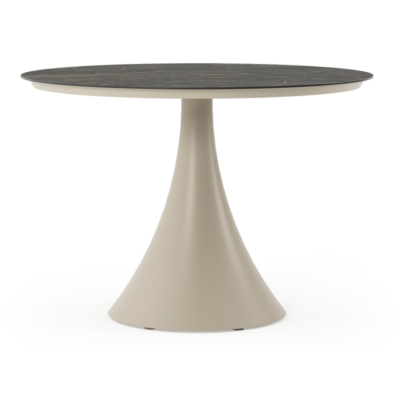 Table de jardin Fano ronde en aluminium beige et céramique pleine Black Obsession - Diam. 110 x Haut. 75 cm