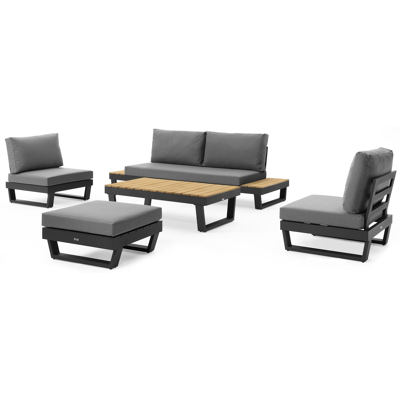 Modica lounge poef in zwart aluminium met grijs textilene kussen