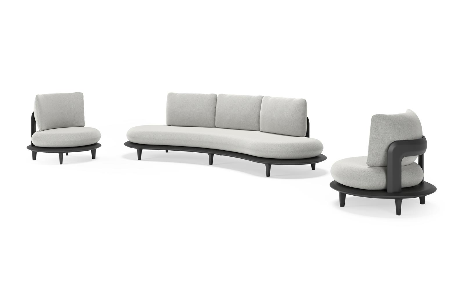 Bomero loungeset in zwart aluminium met savane nimbus all weather sunbrella® luxe kussen