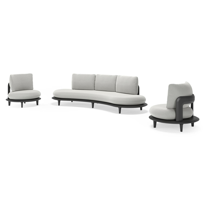 Bomero loungeset in zwart aluminium met savane nimbus all weather sunbrella® luxe kussen