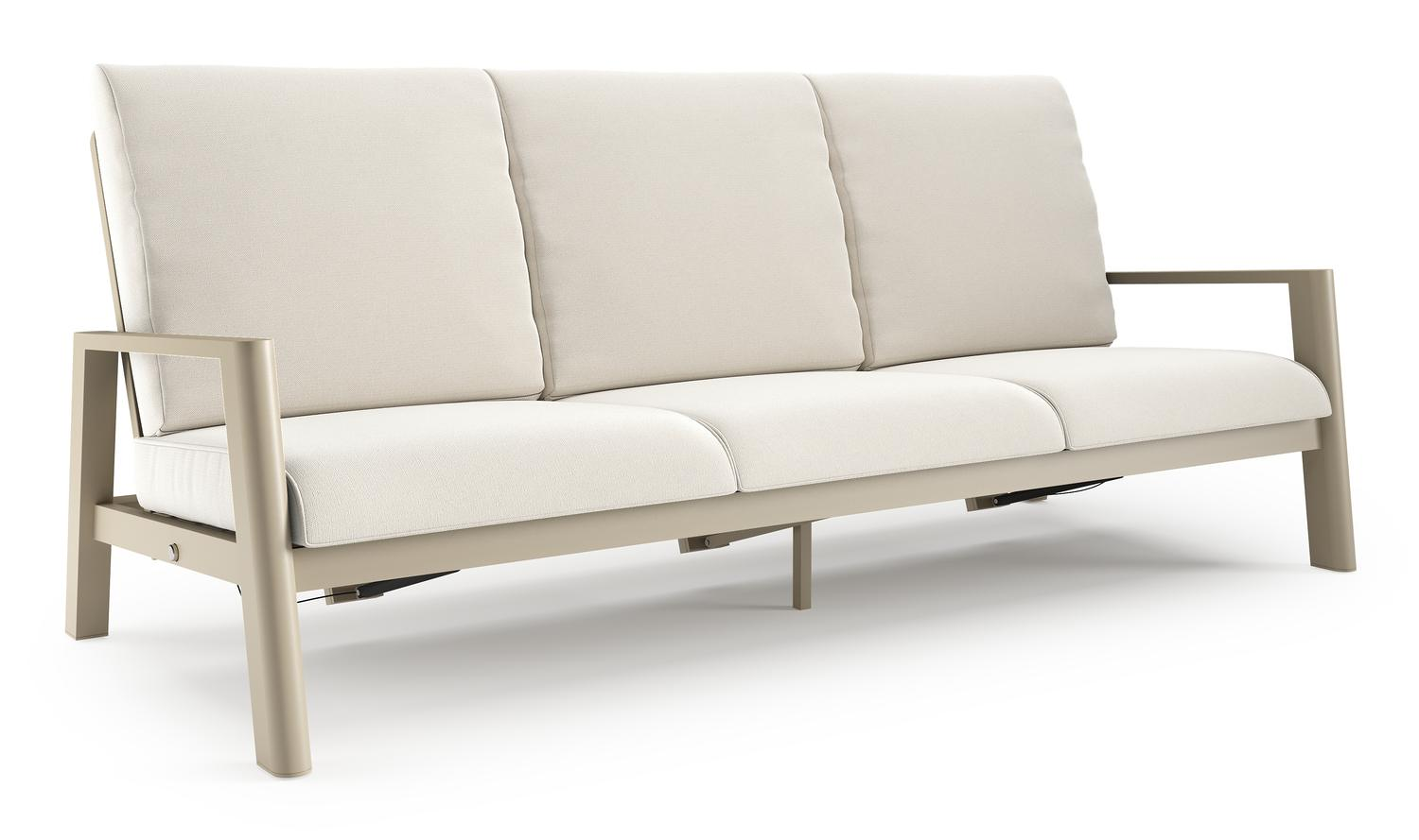 Canapé de jardin Cirello en aluminium beige et coussins en all weather sunbrella® luxe savane white