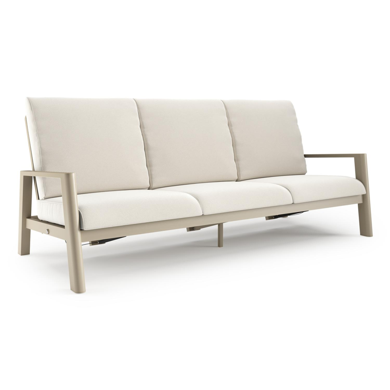 Canapé de jardin Cirello en aluminium beige et coussins en all weather sunbrella® luxe savane white