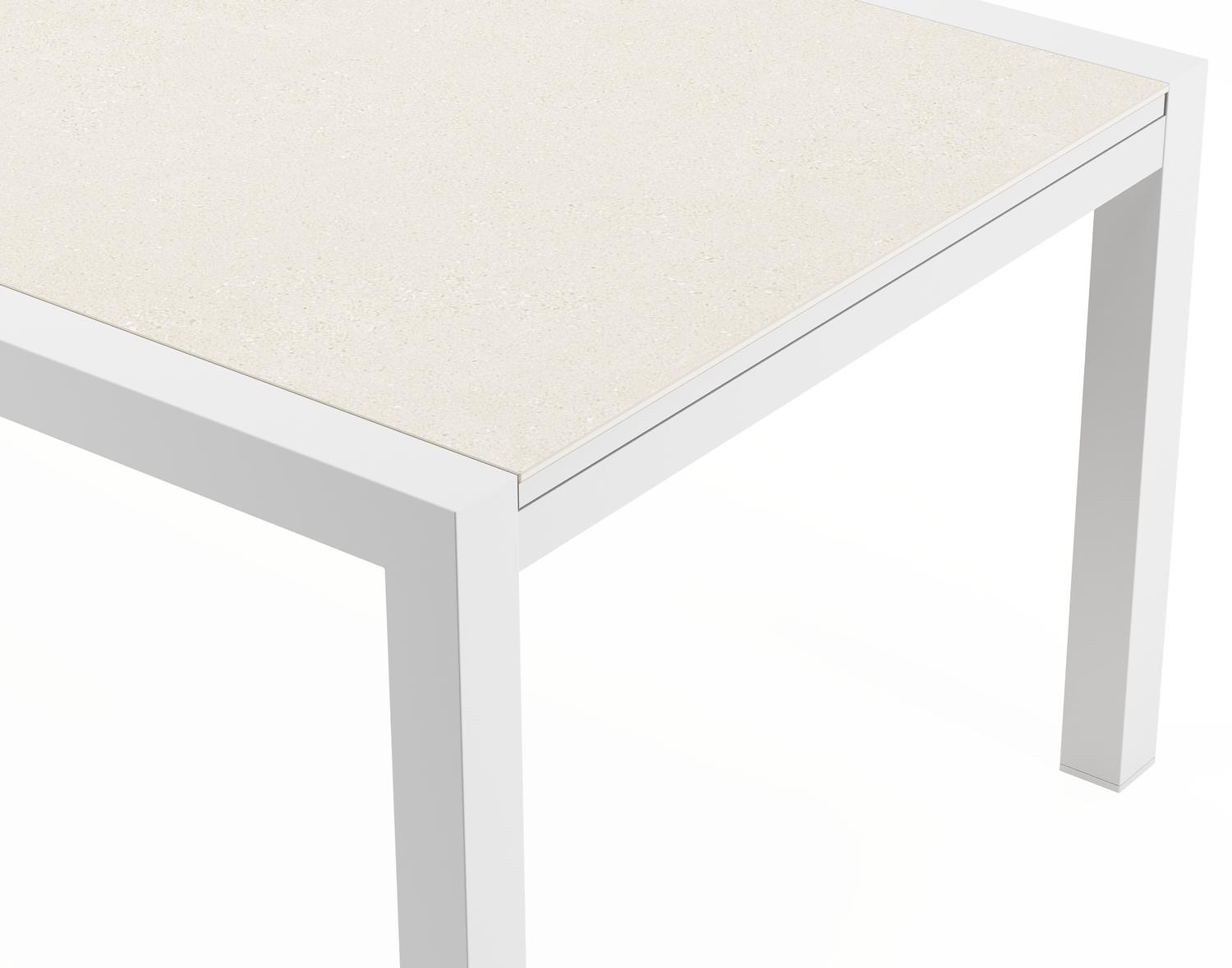 Calobra tuintafel rechthoekig in wit aluminium en sintered stone crema minerale - L 220 - 330 x B 107 x H 73 cm