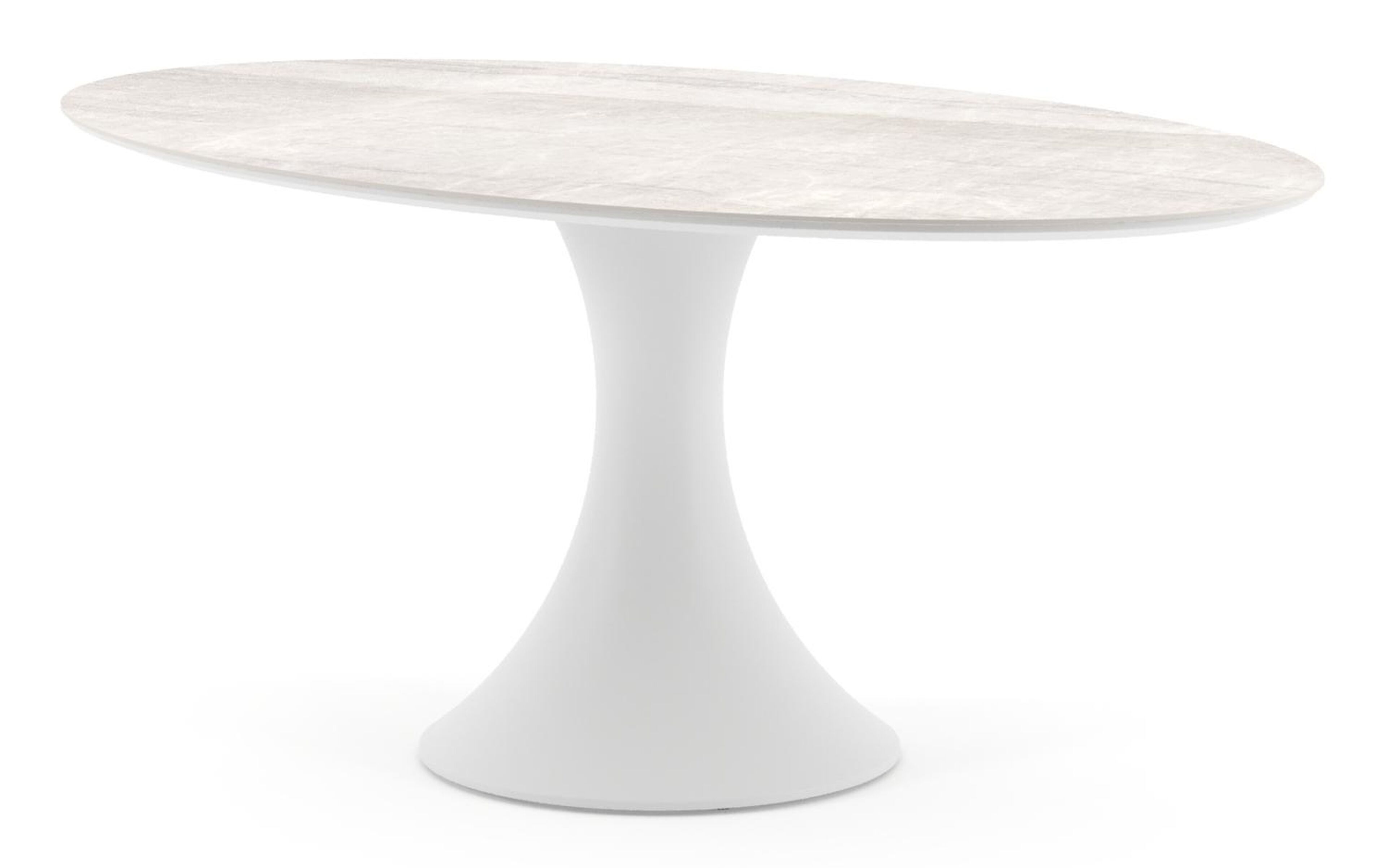 Table de jardin Fano ovale en aluminium blanc et céramique pleine Taj Mahal - Lg. 180 x Lrg. 110 x Haut. 74 cm