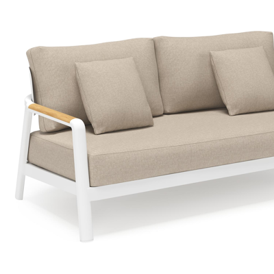 Salamanca loungebank 2-zit in wit aluminium en teak met desert weather+ softtouch kussen