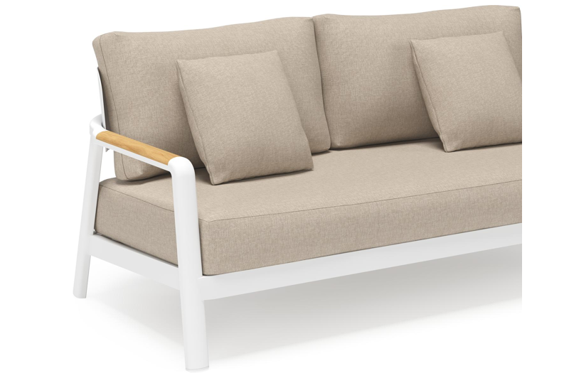 Salamanca loungebank 2-zit in wit aluminium en teak met desert weather+ softtouch kussen